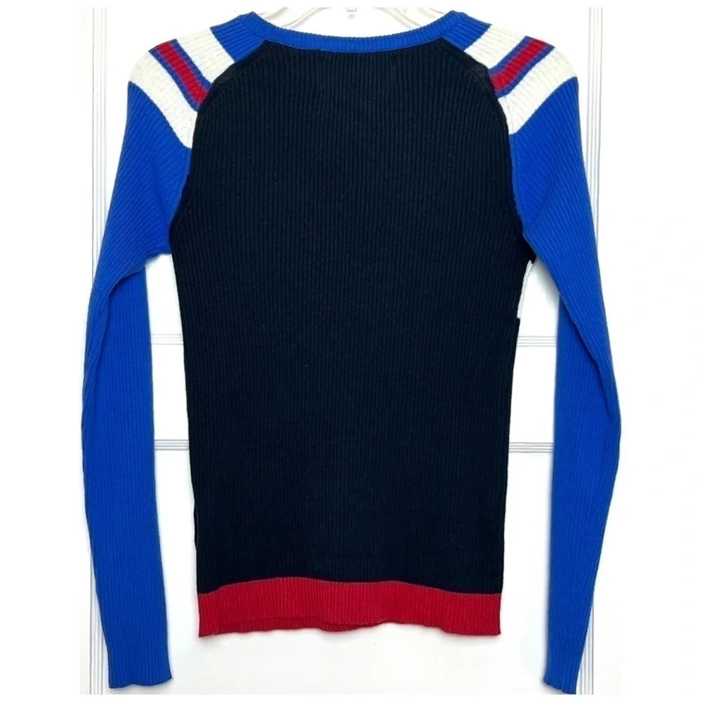 YOOX PIERRE DARRÉ 90s Y2K Rib Knit Colorblock Striped Long Sleeve Slim Sweater S